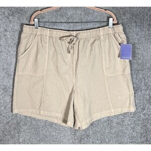 Laura Scott Sheeting Shorts Womens Size 1X Gauzy Khaki Drawstring Pockets New